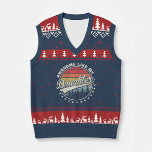 Awesome Like My Daughter V-Neck Knit Sweater Vest Funny Dad Quote Retro Father's Day TS11 Navy Red Print Your Wear