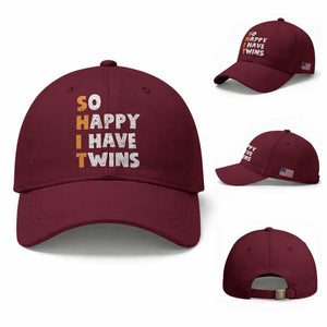Shit So I Have Twins Baseball Cap Funny Twin Dad Twin Mom TS11 Baseball Cap Universal Fit Maroon Print Your Wear