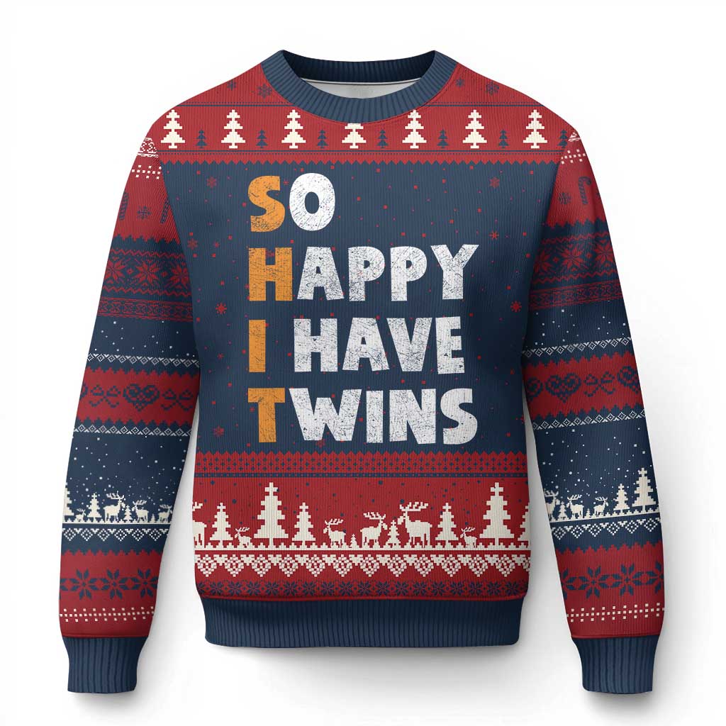 Shit So I Have Twins Ugly Christmas Sweater Funny Twin Dad Twin Mom TS11 Navy Red Print Your Wear