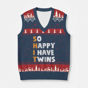 Shit So I Have Twins V-Neck Knit Sweater Vest Funny Twin Dad Twin Mom