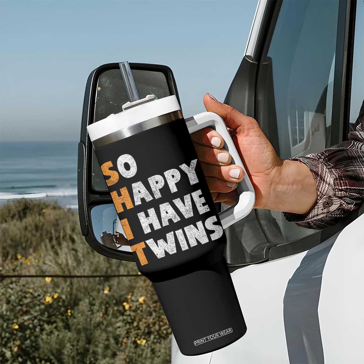 Shit So I Have Twins Tumbler With Handle Funny Twin Dad Twin Mom TS11 Print Your Wear