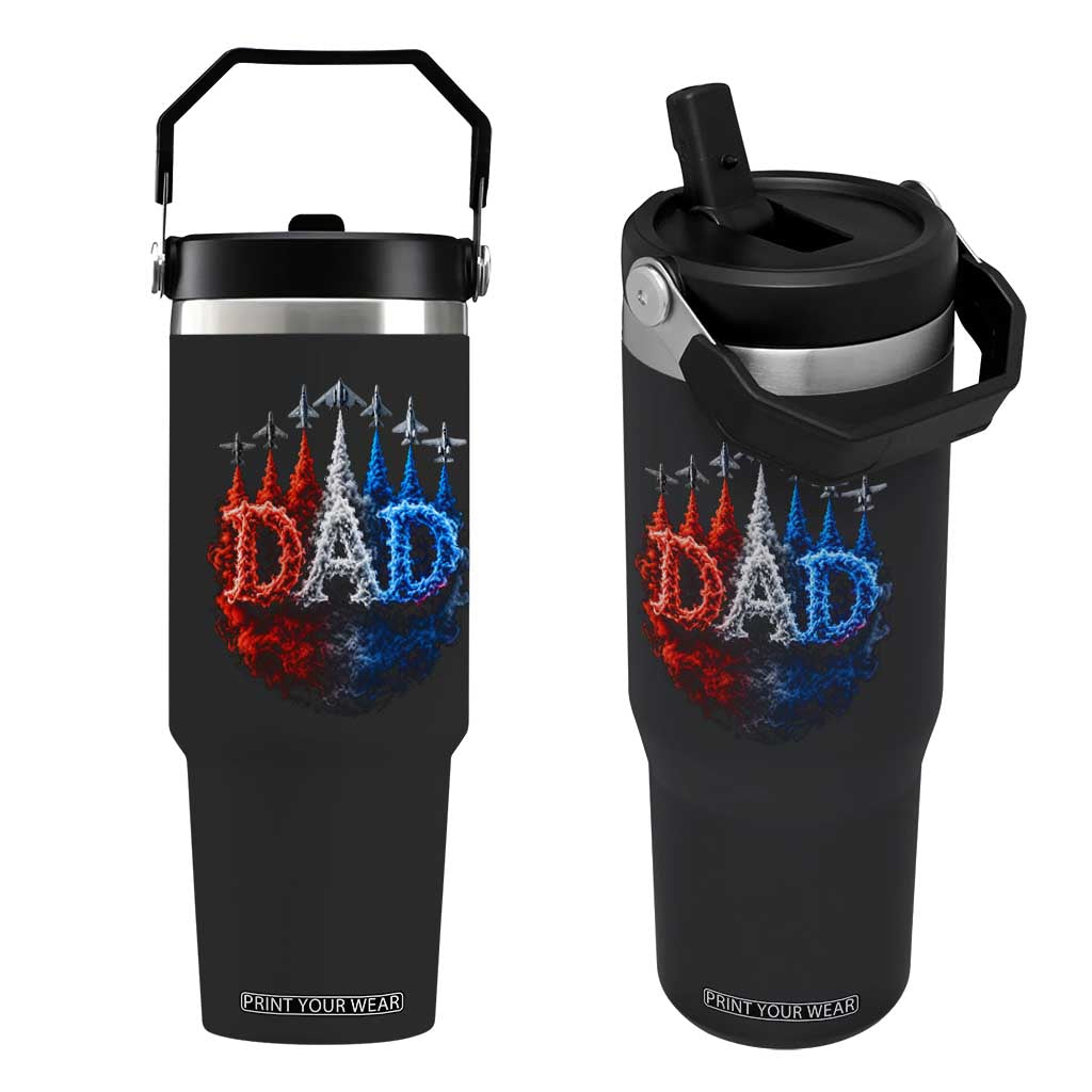 Patriotic Dad Jet Fighter American Flag 4th of July Flip Straw Tumbler TS11 One Size: 30 oz Black Print Your Wear