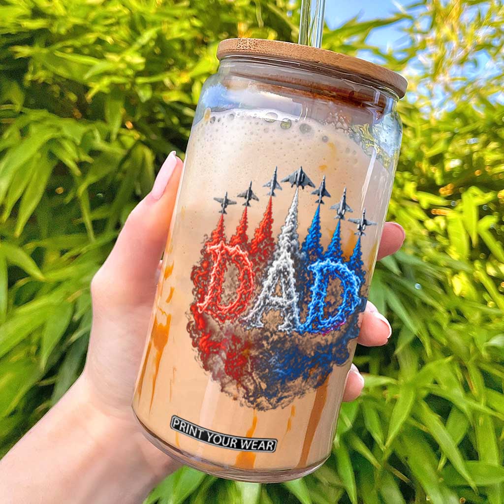 Patriotic Dad Jet Fighter American Flag 4th of July Glass Can TS11 Black Print Your Wear