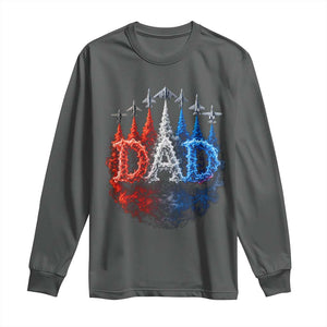 Patriotic Dad Jet Fighter American Flag 4th of July Long Sleeve Shirt TS11 Dark Heather Print Your Wear
