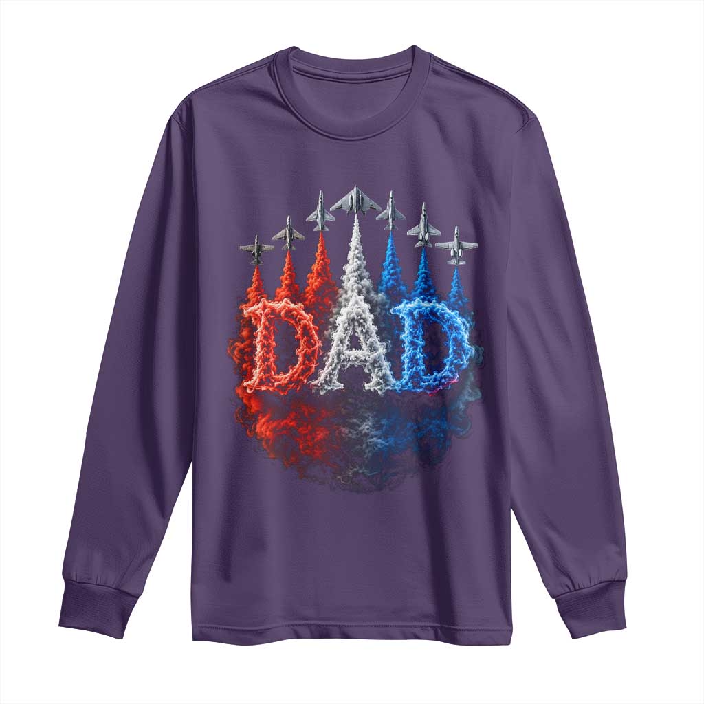 Patriotic Dad Jet Fighter American Flag 4th of July Long Sleeve Shirt TS11 Purple Print Your Wear