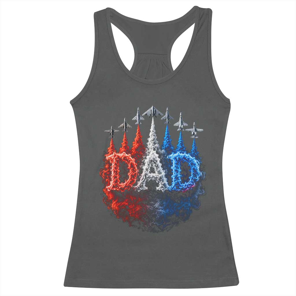 Patriotic Dad Jet Fighter American Flag 4th of July Racerback Tank Top TS11 Dark Heather Print Your Wear
