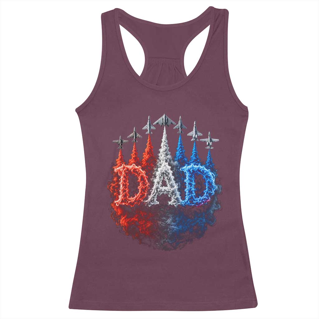 Patriotic Dad Jet Fighter American Flag 4th of July Racerback Tank Top TS11 Maroon Print Your Wear