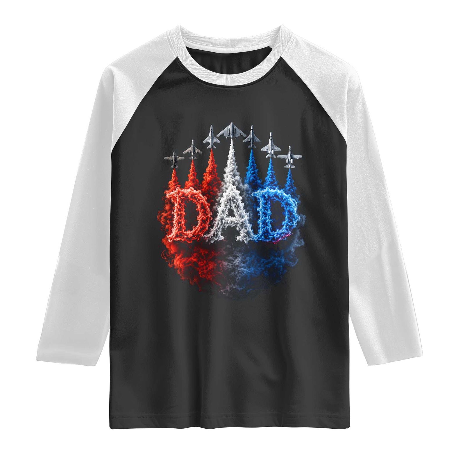 Patriotic Dad Jet Fighter American Flag 4th of July Raglan Shirt TS11 Black White Print Your Wear