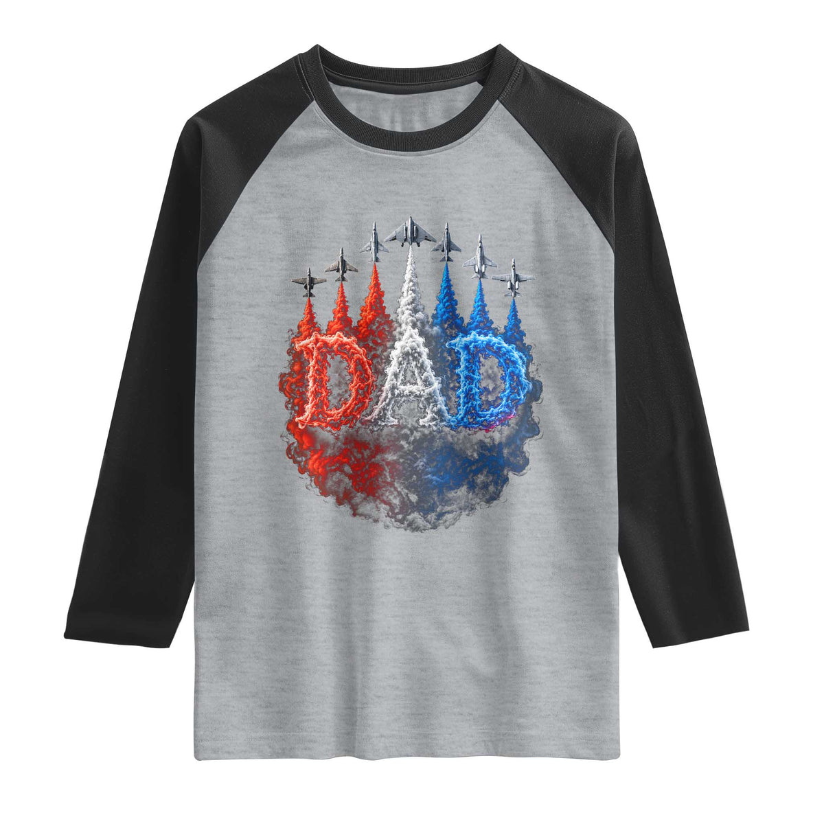 Patriotic Dad Jet Fighter American Flag 4th of July Raglan Shirt TS11 Heather Gray Black Print Your Wear
