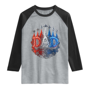 Patriotic Dad Jet Fighter American Flag 4th of July Raglan Shirt TS11 Heather Gray Black Print Your Wear