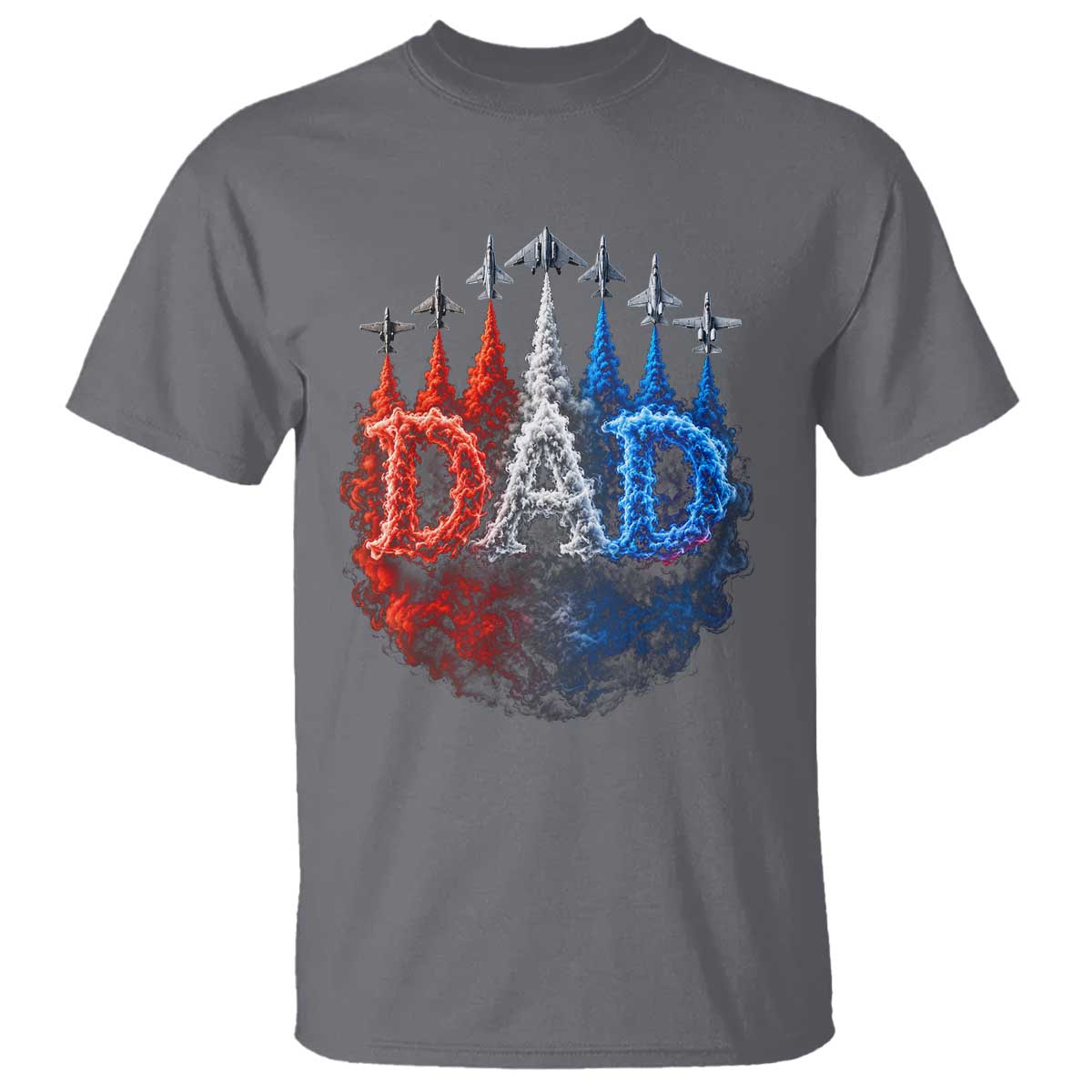 Patriotic Dad Jet Fighter American Flag 4th of July T Shirt TS11 Charcoal Print Your Wear