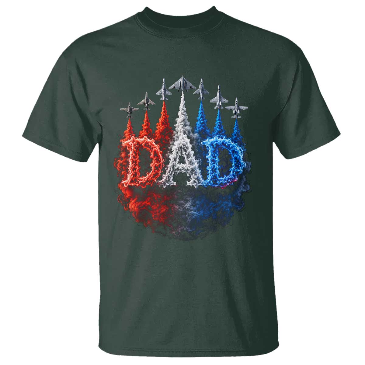 Patriotic Dad Jet Fighter American Flag 4th of July T Shirt TS11 Dark Forest Green Print Your Wear