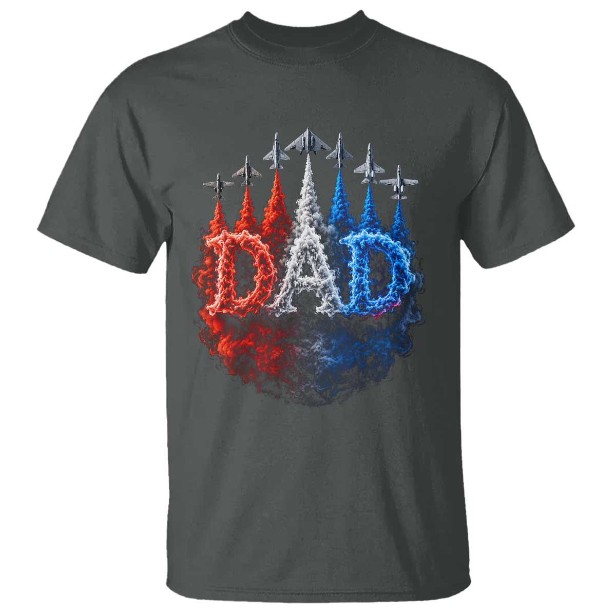 Patriotic Dad Jet Fighter American Flag 4th of July T Shirt TS11 Dark Heather Print Your Wear