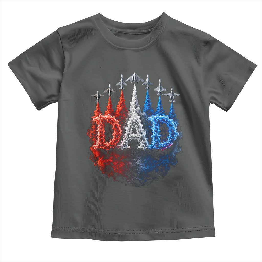 Patriotic Dad Jet Fighter American Flag 4th of July Toddler T Shirt TS11 Dark Heather Print Your Wear