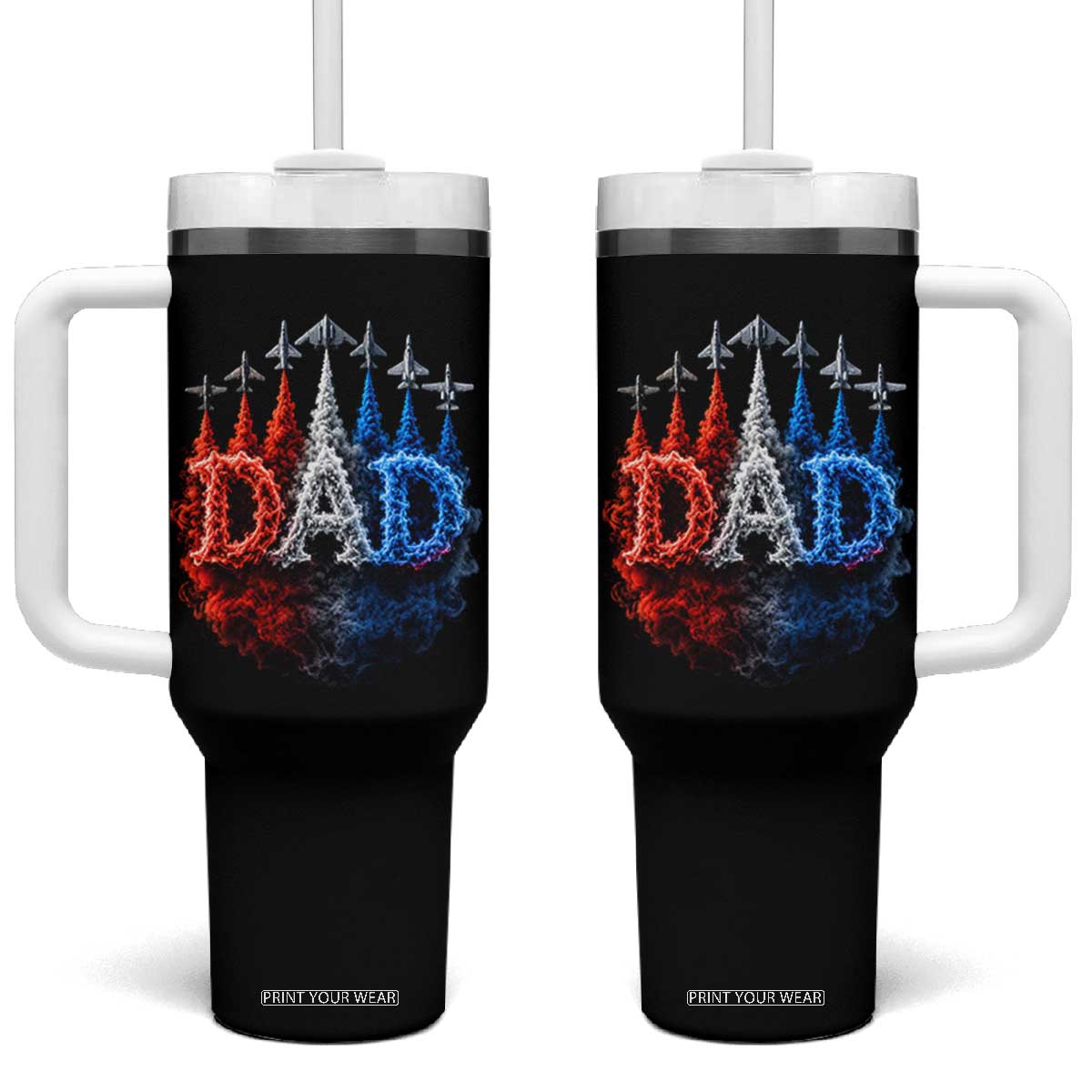 Patriotic Dad Jet Fighter American Flag 4th of July Tumbler With Handle TS11 One Size: 40 oz Black Print Your Wear