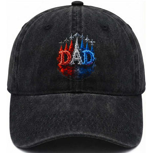 Patriotic Dad Jet Fighter American Flag 4th of July Washed Cotton Baseball Cap TS11 Print Your Wear