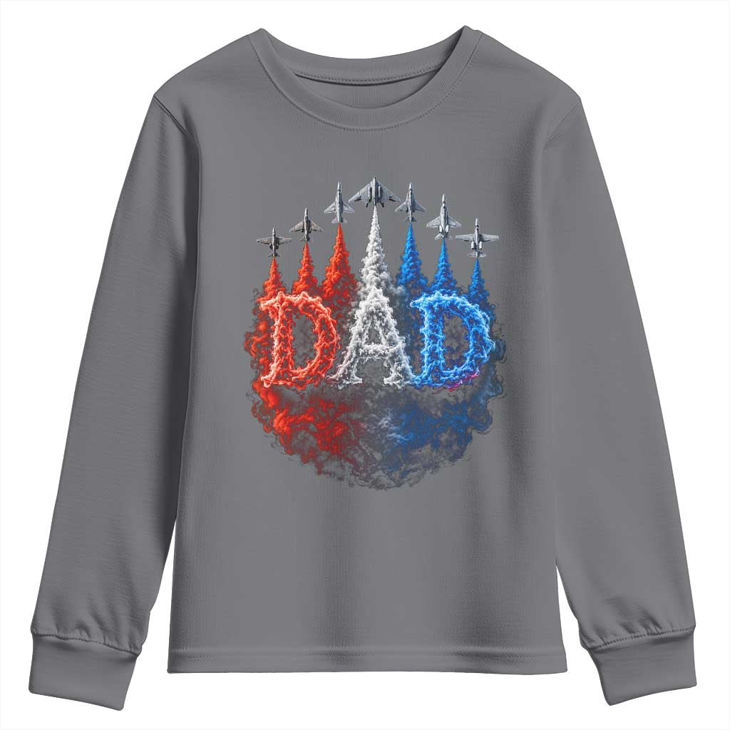 Patriotic Dad Jet Fighter American Flag 4th of July Youth Sweatshirt TS11 Charcoal Print Your Wear