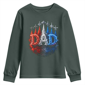 Patriotic Dad Jet Fighter American Flag 4th of July Youth Sweatshirt TS11 Dark Forest Green Print Your Wear