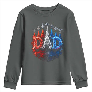Patriotic Dad Jet Fighter American Flag 4th of July Youth Sweatshirt TS11 Dark Heather Print Your Wear
