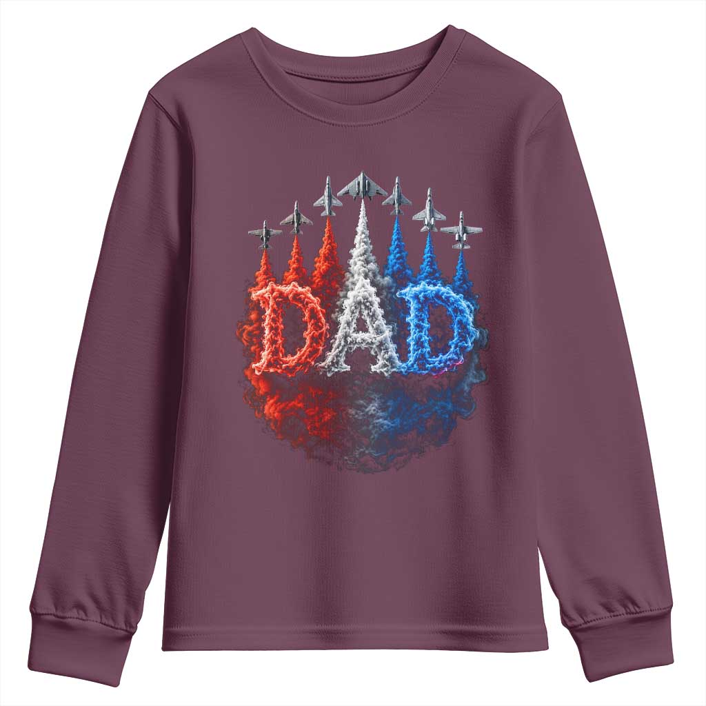 Patriotic Dad Jet Fighter American Flag 4th of July Youth Sweatshirt TS11 Maroon Print Your Wear