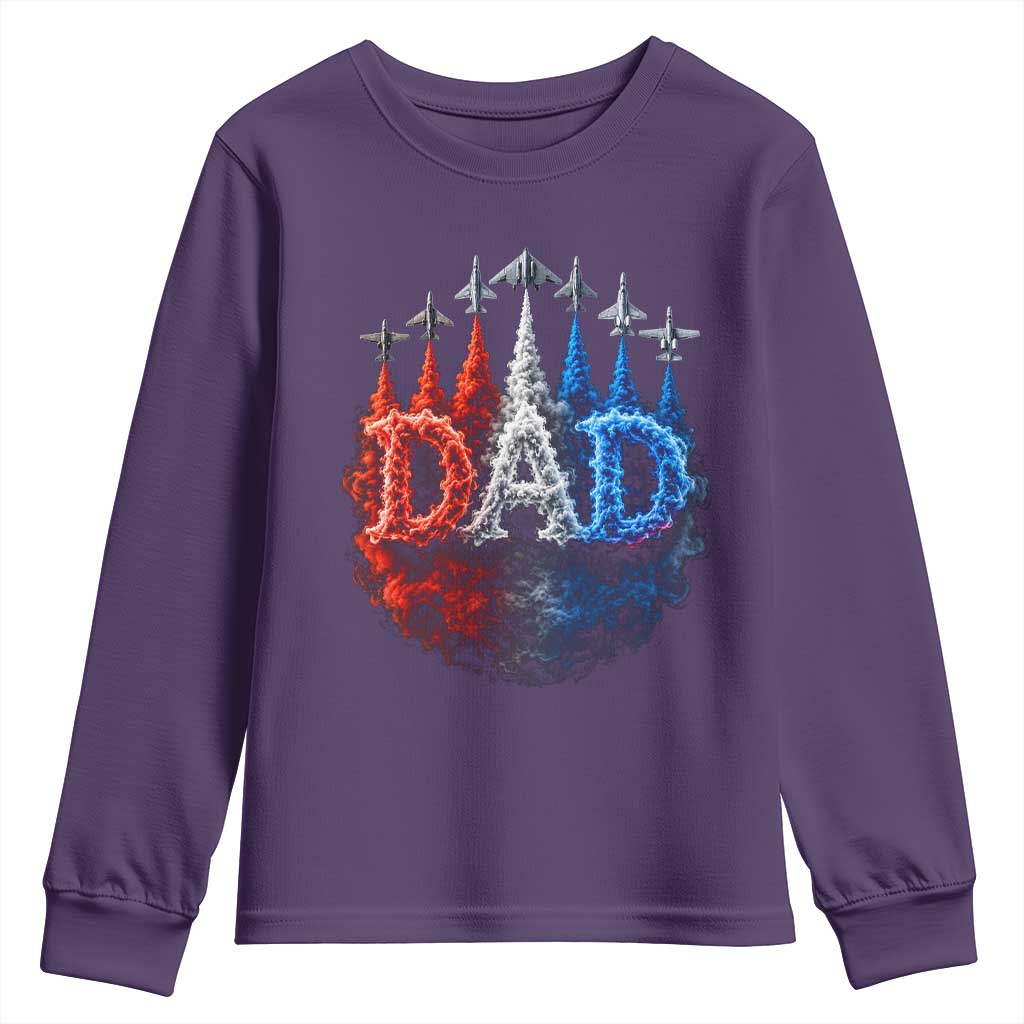 Patriotic Dad Jet Fighter American Flag 4th of July Youth Sweatshirt TS11 Purple Print Your Wear