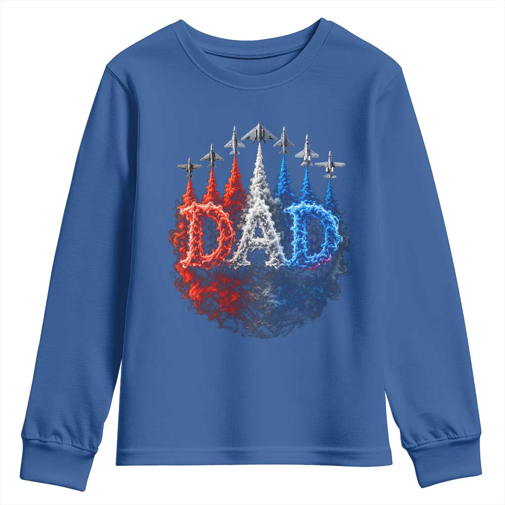 Patriotic Dad Jet Fighter American Flag 4th of July Youth Sweatshirt TS11 Royal Blue Print Your Wear