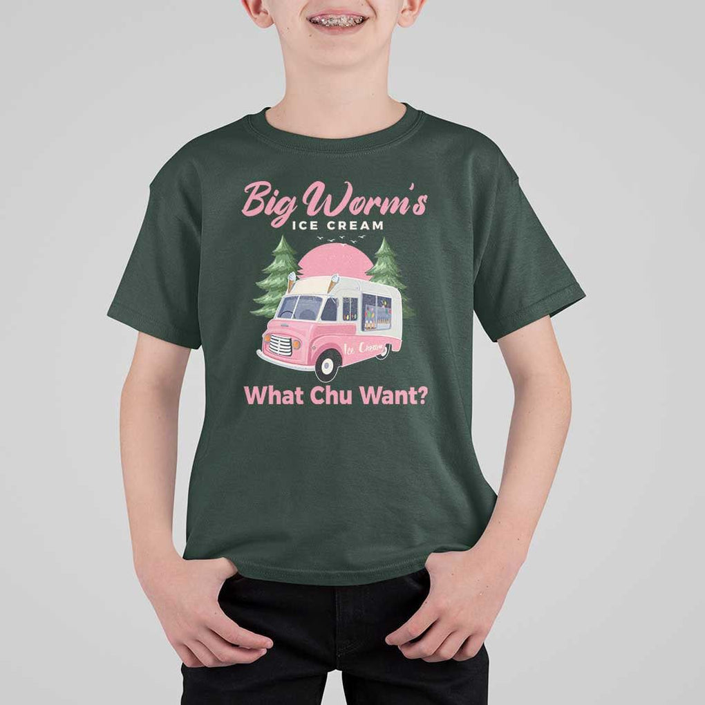Funny Big Worm's Ice Cream What Chu Want T Shirt For Kid Summer Van TS11 Dark Forest Green Print Your Wear