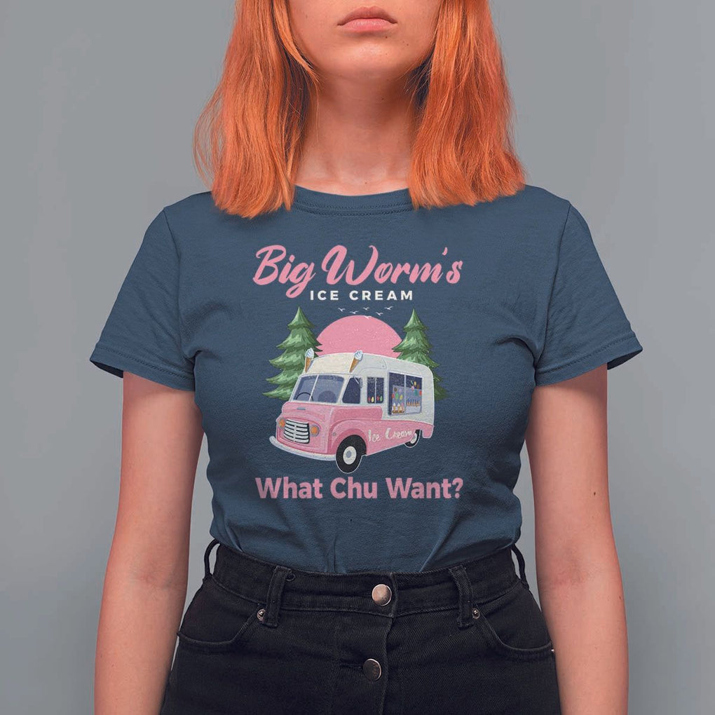Funny Big Worm's Ice Cream What Chu Want T Shirt For Women Summer Van TS11 Navy Print Your Wear