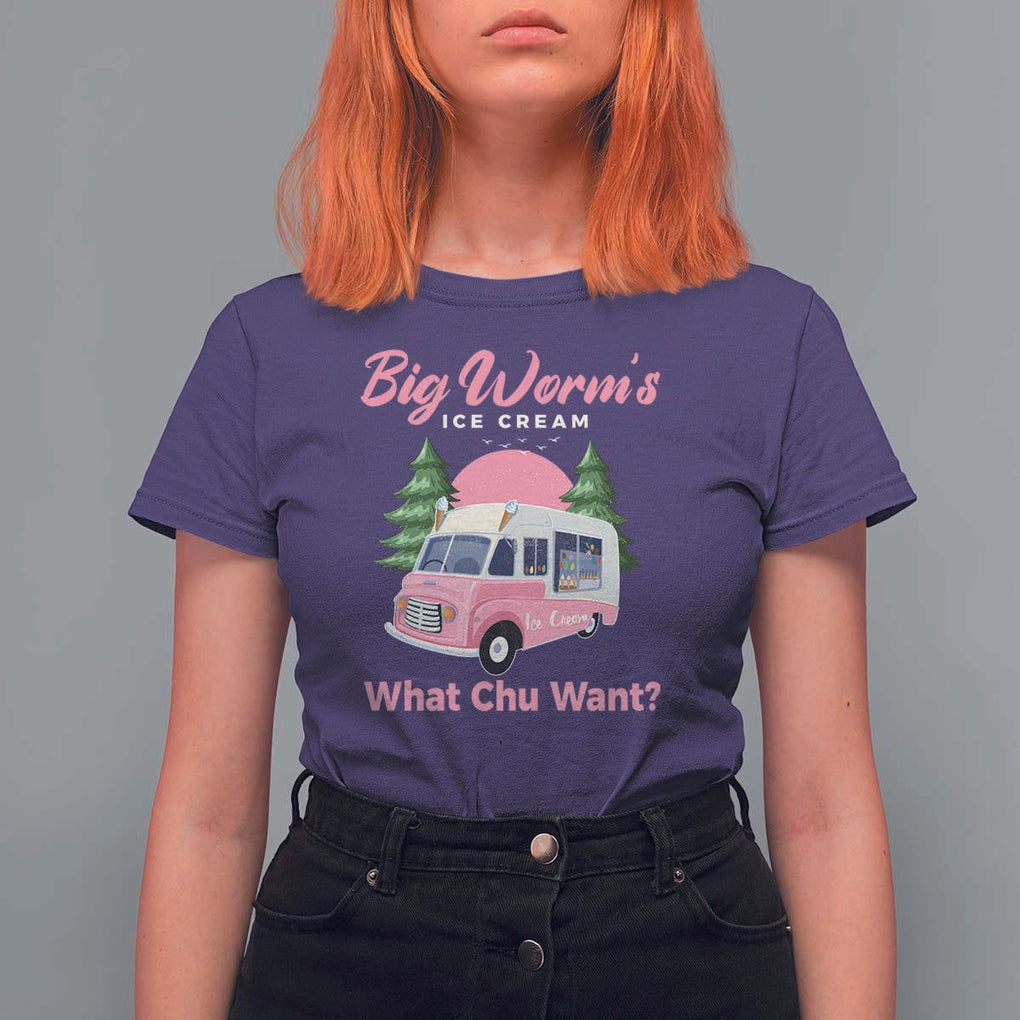 Funny Big Worm's Ice Cream What Chu Want T Shirt For Women Summer Van TS11 Purple Print Your Wear