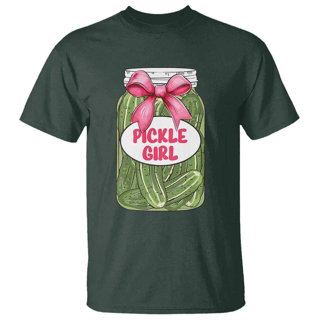 Funny Pickle Girl T Shirt Canned Dill Cucumber Pink Bow Coquette TS11 Dark Forest Green Print Your Wear