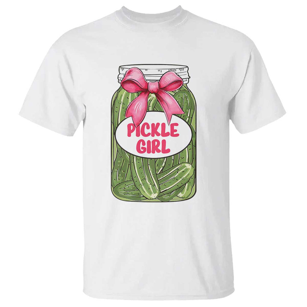 Funny Pickle Girl T Shirt Canned Dill Cucumber Pink Bow Coquette TS11 White Print Your Wear