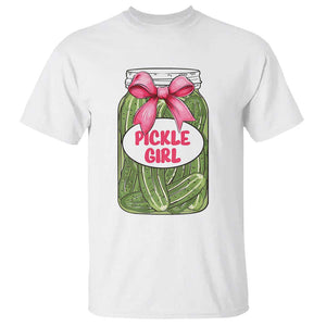 Funny Pickle Girl T Shirt Canned Dill Cucumber Pink Bow Coquette TS11 White Print Your Wear