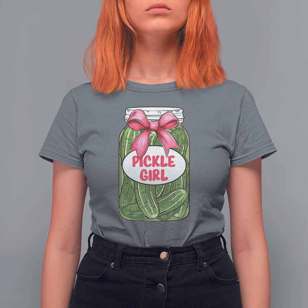 Funny Pickle Girl T Shirt For Women Canned Dill Cucumber Pink Bow Coquette TS11 Charcoal Print Your Wear