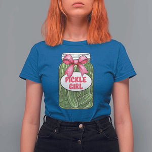 Funny Pickle Girl T Shirt For Women Canned Dill Cucumber Pink Bow Coquette TS11 Royal Blue Print Your Wear
