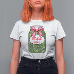 Funny Pickle Girl T Shirt For Women Canned Dill Cucumber Pink Bow Coquette TS11 White Print Your Wear