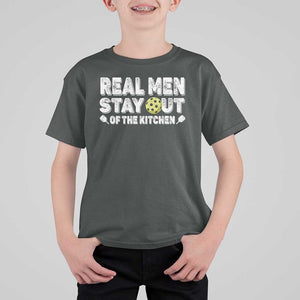 Funny Pickleball T Shirt For Kid Real Men Stay Out Of The Kitchen Pickle Ball Sports TS11 Dark Heather Print Your Wear