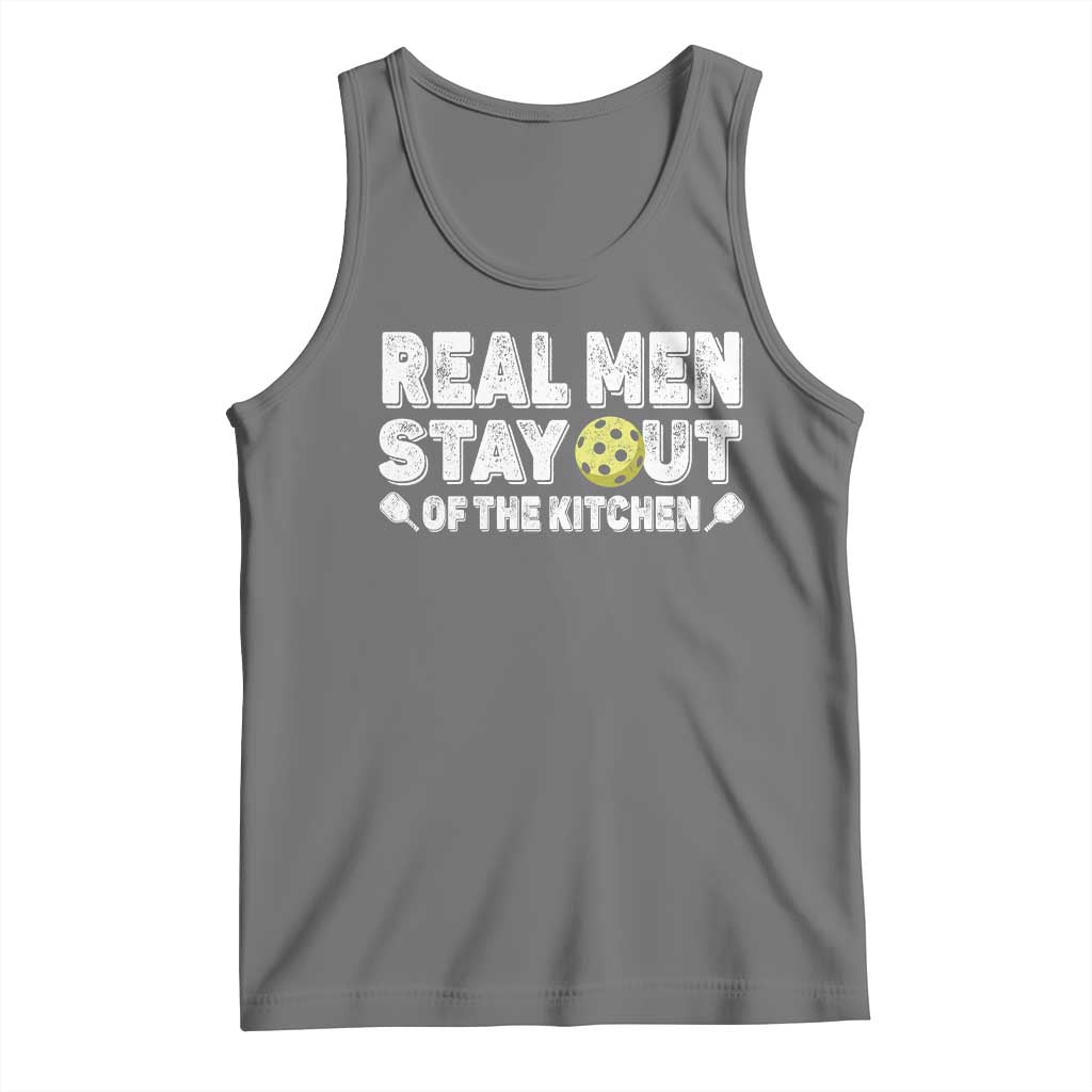 Funny Pickleball Tank Top Real Men Stay Out Of The Kitchen Pickle Ball Sports TS11 Black Heather Print Your Wear