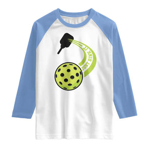 Pickleball Raglan Shirt Just Dink It Pickle Ball Sports TS11 White Carolina Blue Print Your Wear