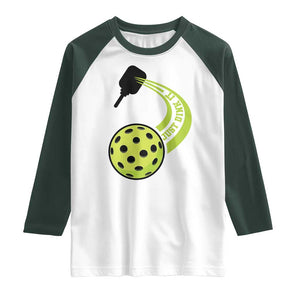 Pickleball Raglan Shirt Just Dink It Pickle Ball Sports TS11 White Dark Forest Green Print Your Wear