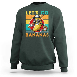 Funny Baseball Sweatshirt Let's Go Bananas Bat Ball Sport TS11 Dark Forest Green Print Your Wear