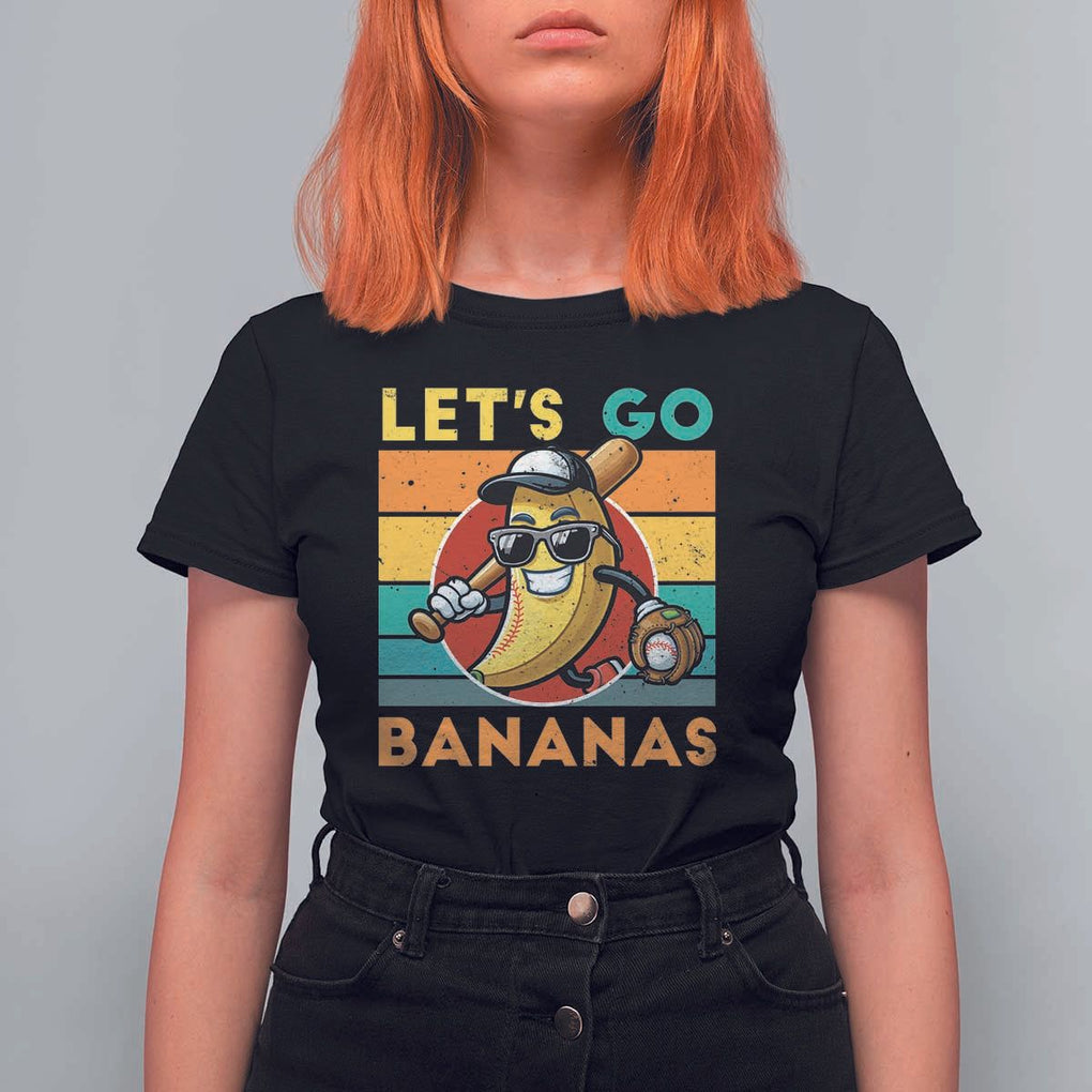 Funny Baseball T Shirt For Women Let's Go Bananas Bat Ball Sport TS11 Black Print Your Wear