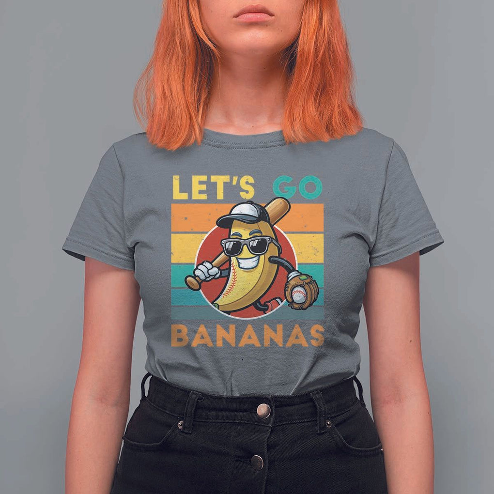 Funny Baseball T Shirt For Women Let's Go Bananas Bat Ball Sport TS11 Charcoal Print Your Wear