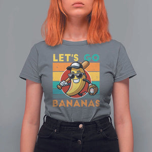 Funny Baseball T Shirt For Women Let's Go Bananas Bat Ball Sport TS11 Charcoal Print Your Wear
