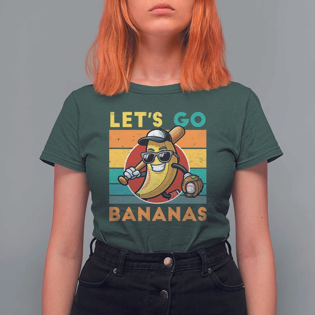 Funny Baseball T Shirt For Women Let's Go Bananas Bat Ball Sport TS11 Dark Forest Green Print Your Wear
