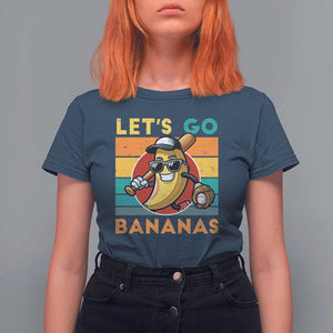 Funny Baseball T Shirt For Women Let's Go Bananas Bat Ball Sport TS11 Navy Print Your Wear
