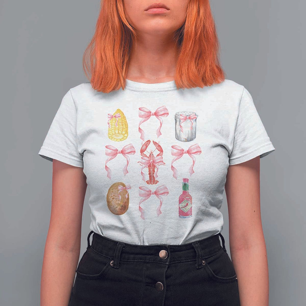 Funny Crawfish Bow Pink T Shirt For Women Cute Coquette Y2k Clean Girl Aesthetic TS11 White Print Your Wear