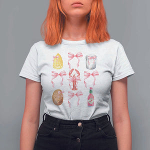 Funny Crawfish Bow Pink T Shirt For Women Cute Coquette Y2k Clean Girl Aesthetic TS11 White Print Your Wear