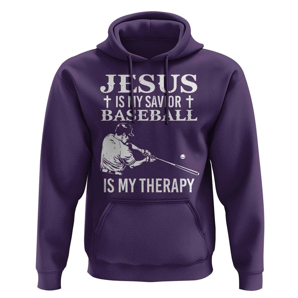 Jesus Is My Savior Baseball Is My Therapy Hoodie Funny Christian Sports Lover Player TS11 Purple Print Your Wear