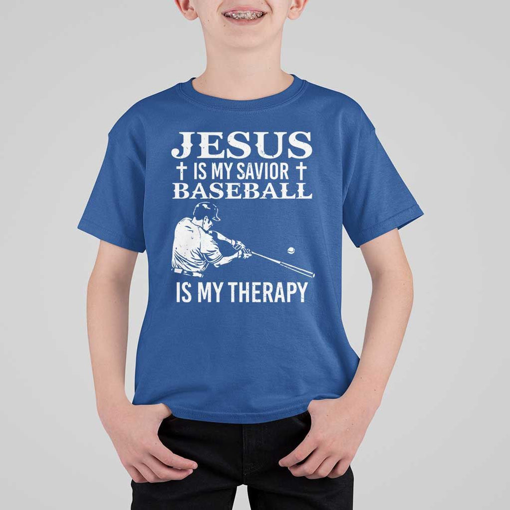 Jesus Is My Savior Baseball Is My Therapy T Shirt For Kid Funny Christian Sports Lover Player TS11 Royal Blue Print Your Wear