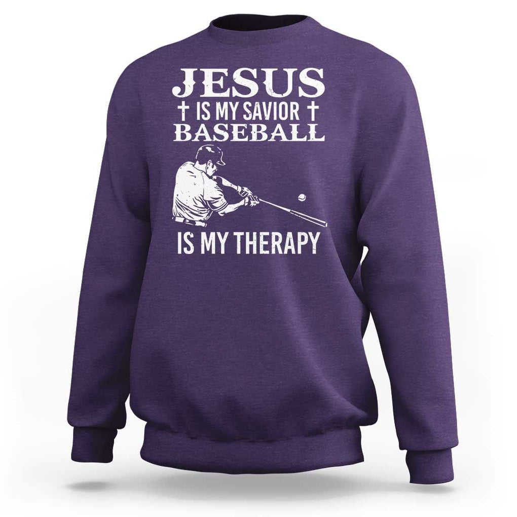 Jesus Is My Savior Baseball Is My Therapy Sweatshirt Funny Christian Sports Lover Player TS11 Purple Print Your Wear
